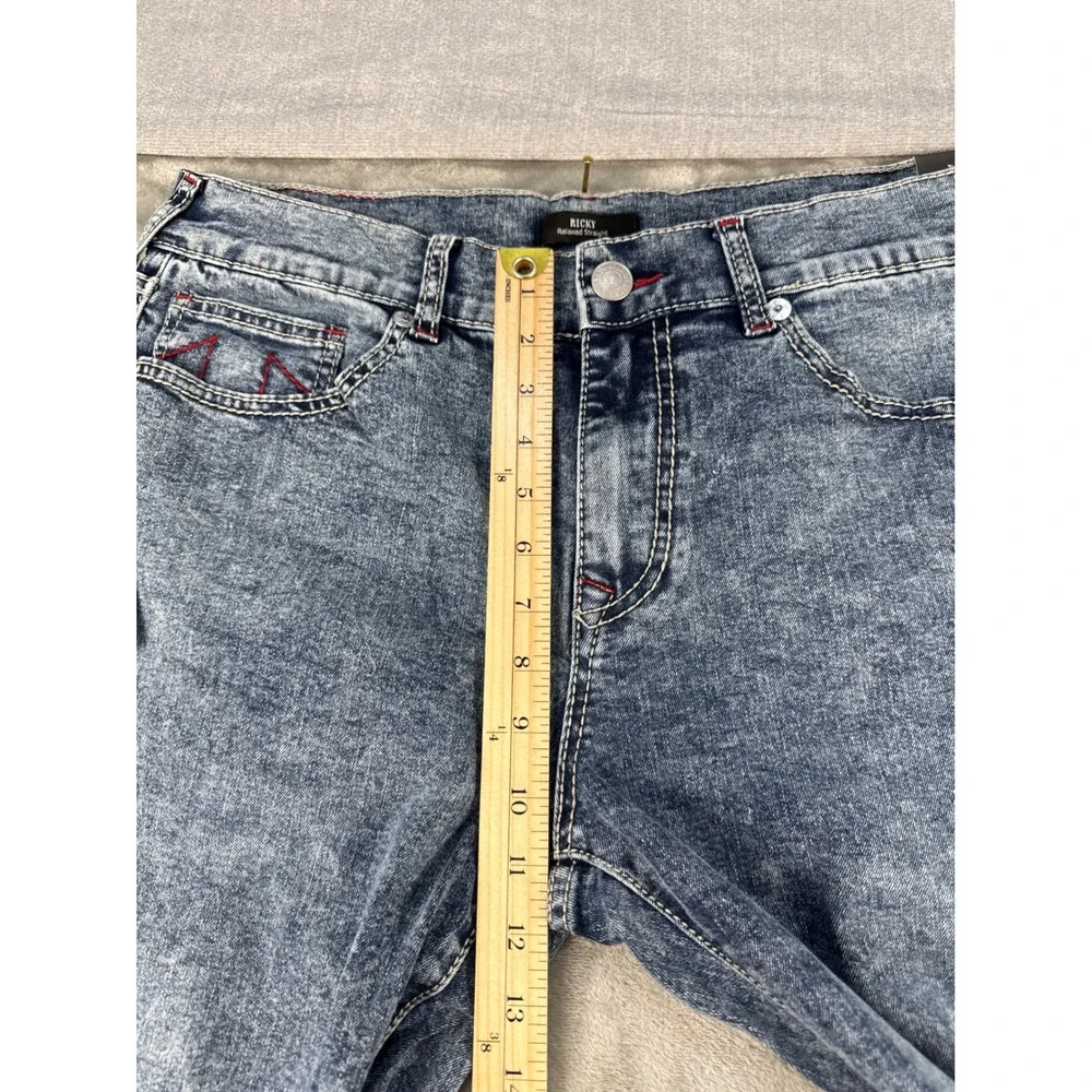 True Religion Jeans Mens 34 Ricky Big T NF Blue Acid Wash Red Stitch NEW
